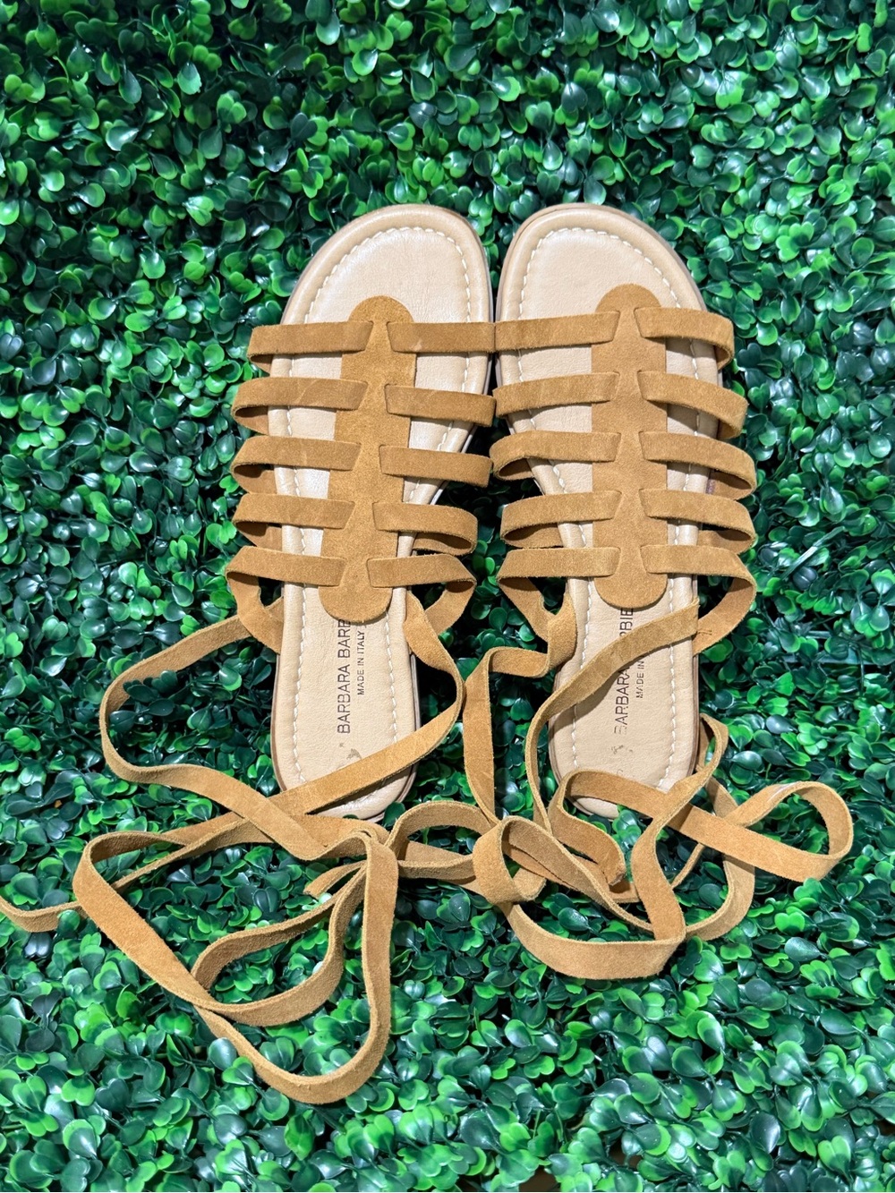 Barbara Barbieri Tan Lace-Up Suede Leather Gladiator Sandals